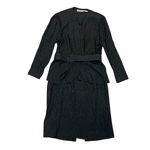 Vintage Liz Claiborne Dresses 2 Piece Skirt Set Silk Belt Embossed Size 12